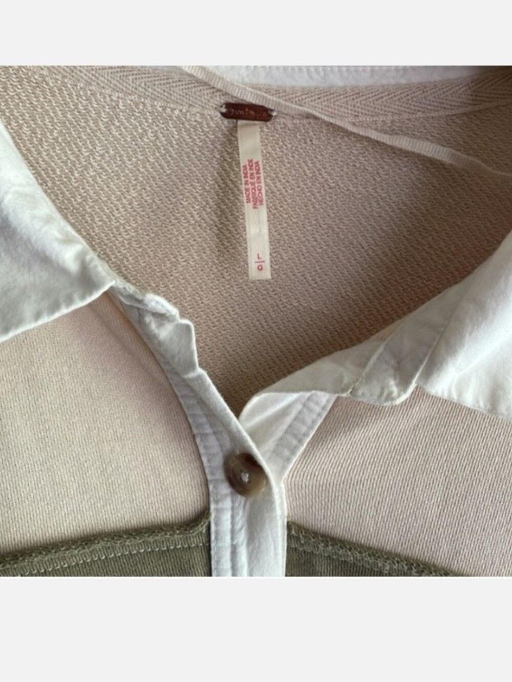 Free People Cream Midi Sweatshirt Dress with Olive Stripe - Picture 6 of 14